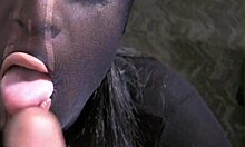 POV video of masked oral sex with big black cock and ass play