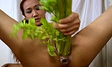 Si cantik horny suka makan sayuran, dengan vaginanya yang basah