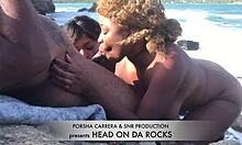 Nina és Porsha mélytorkú szopást adnak egy jó képességű férfinak a tengerparton egy forró filmben