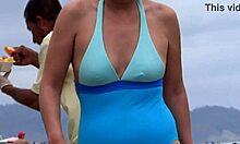 Passionerad strandvisning med kurviga Latina och hennes feta älskare