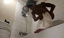 Amateur ebony MILF gets wet and wild in the shower